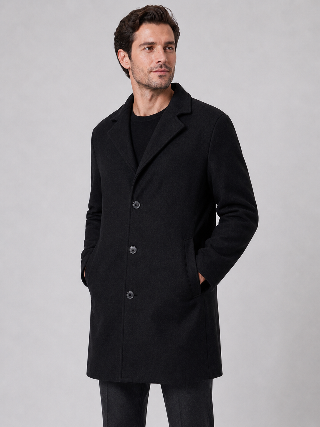 Men's Single-Breasted Overcoat – Tailored Long Coat