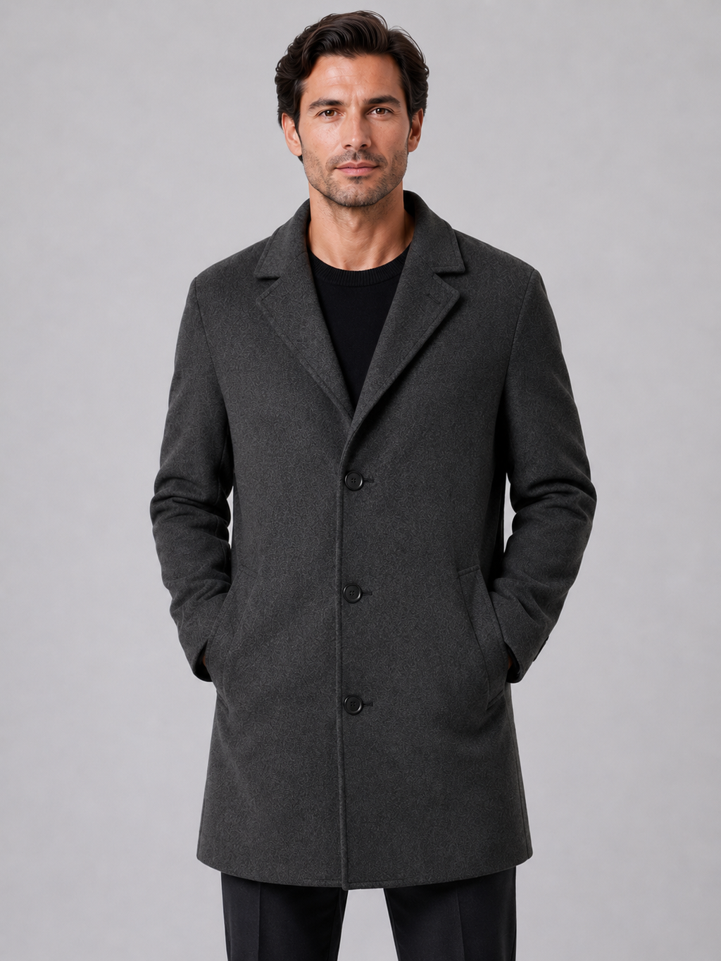 Men's Single-Breasted Overcoat – Tailored Long Coat