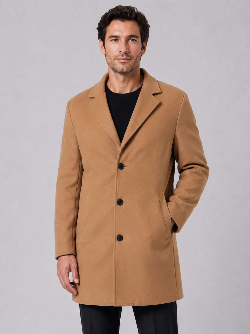 Men's Single-Breasted Overcoat – Tailored Long Coat