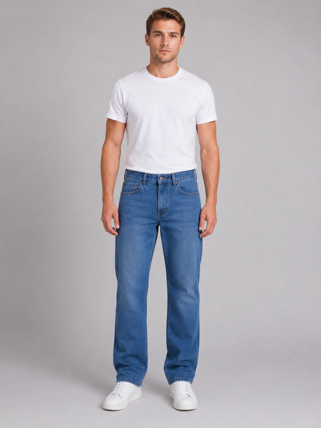 Men's Straight Leg Jeans – Regular Fit Light Wash Denim