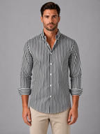 Men's Striped Button-Up Shirt – Long Sleeve Regular Fit