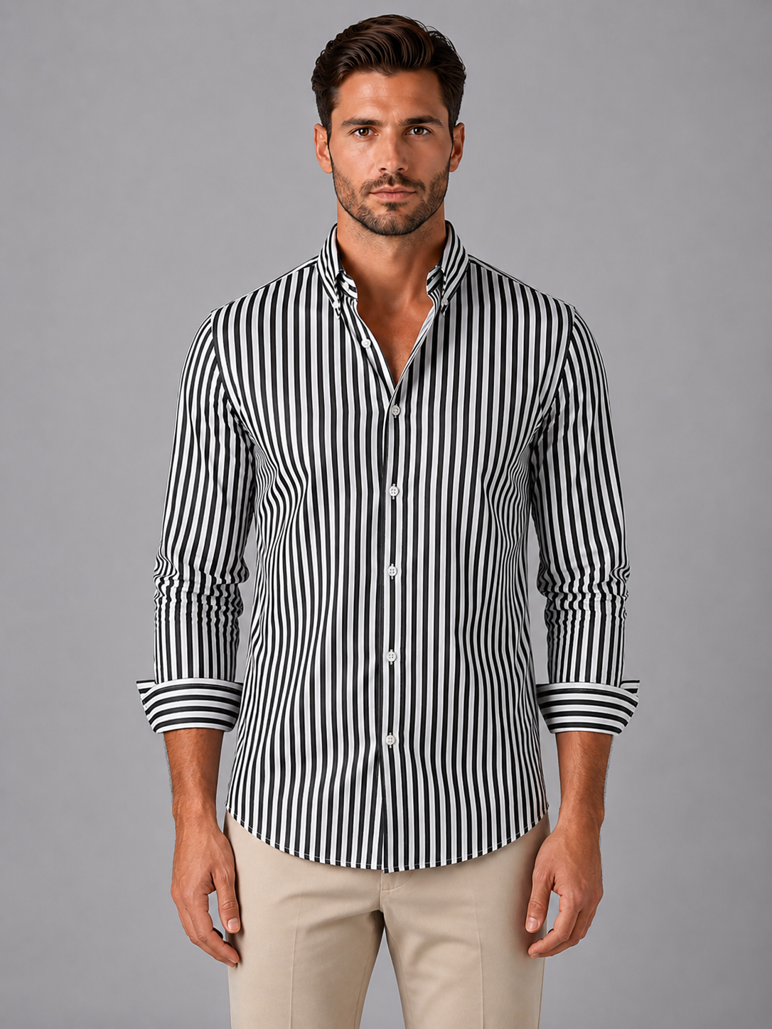Men's Striped Button-Up Shirt – Long Sleeve Regular Fit