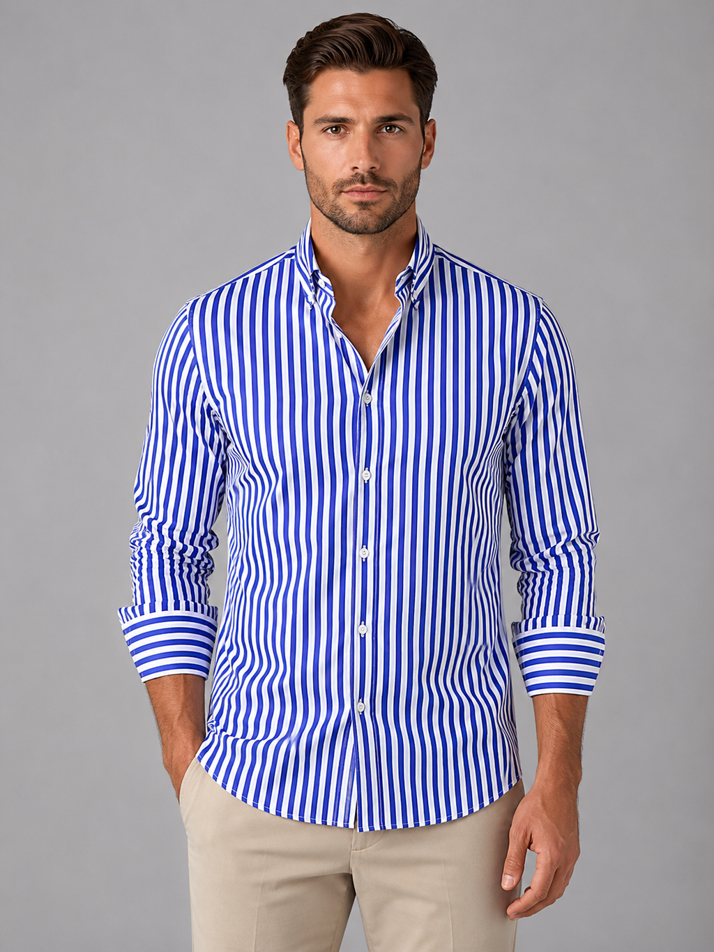 Men's Striped Button-Up Shirt – Long Sleeve Regular Fit