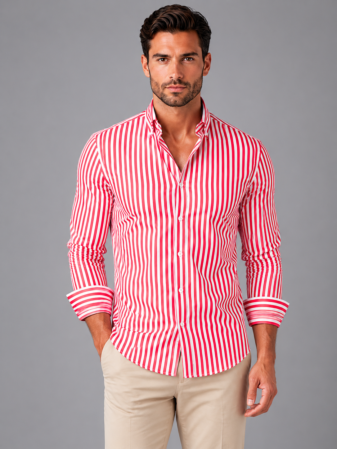 Men's Striped Button-Up Shirt – Long Sleeve Regular Fit