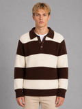 Men's Striped Polo Sweater – Ribbed Button Neck Knit