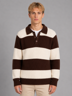 Men's Striped Polo Sweater – Ribbed Button Neck Knit