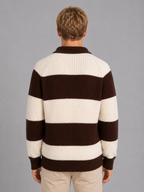 Men's Striped Polo Sweater – Ribbed Button Neck Knit
