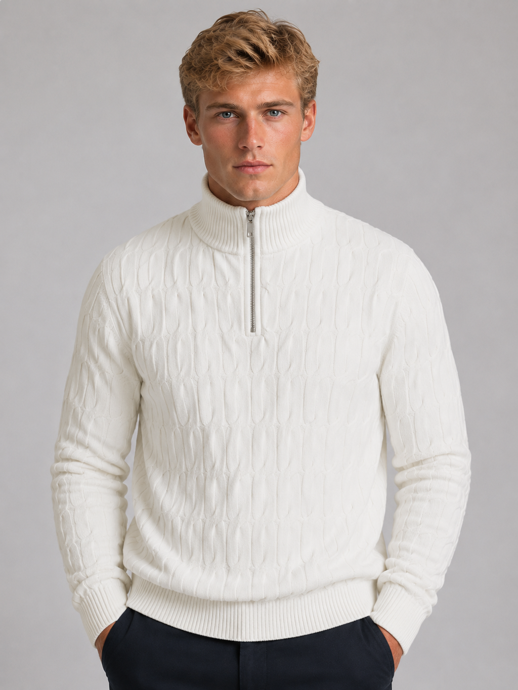 Men's Quarter-Zip Sweater – Textured Funnel Neck Knit