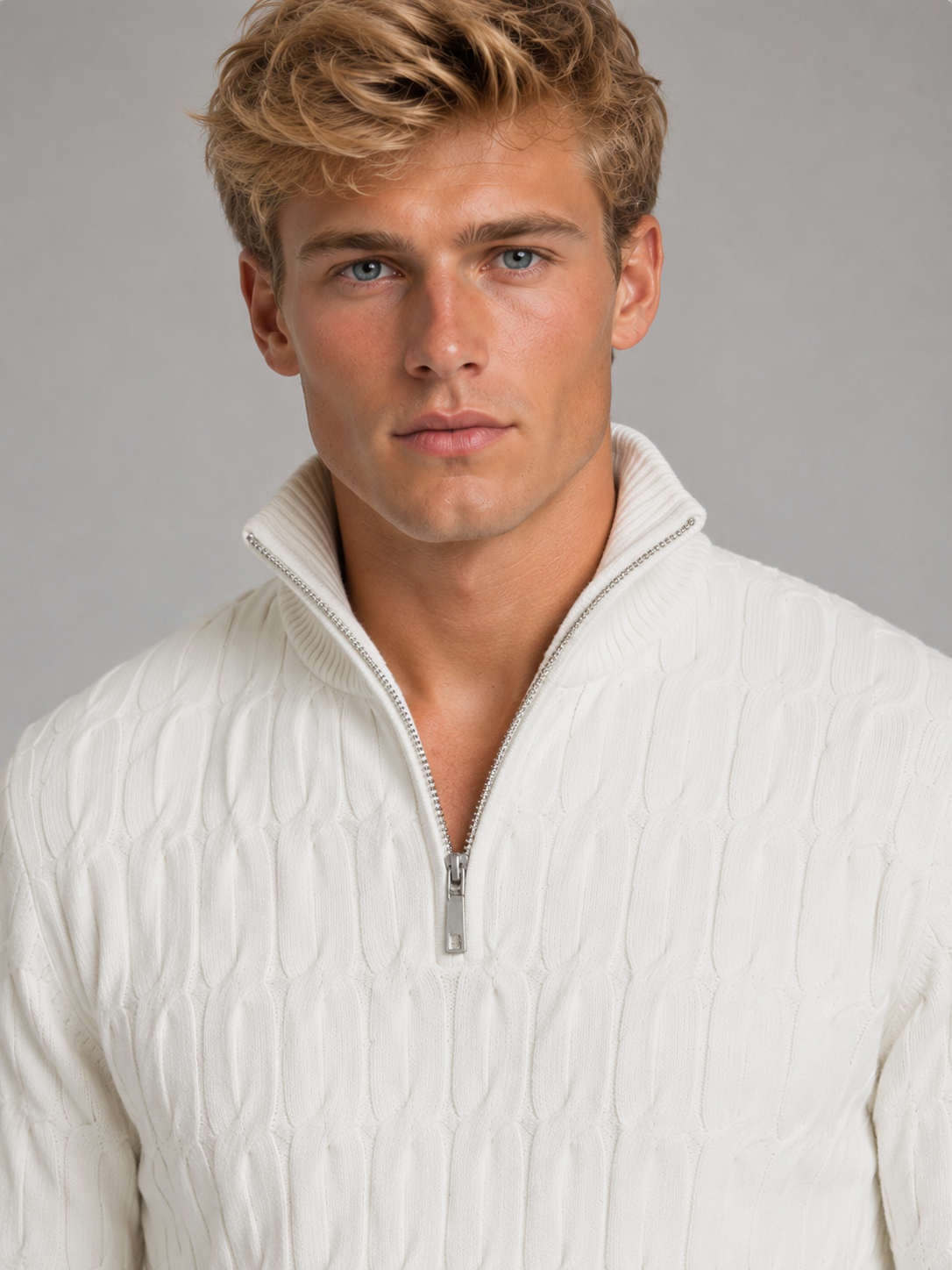 Men's Quarter-Zip Sweater – Textured Funnel Neck Knit
