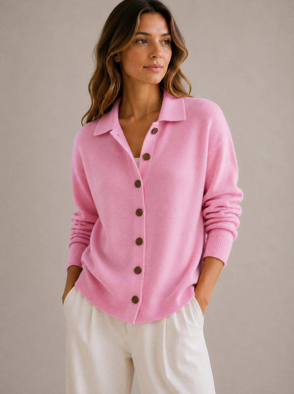 Women's Collared Cardigan Sweater – Button-Down Knit