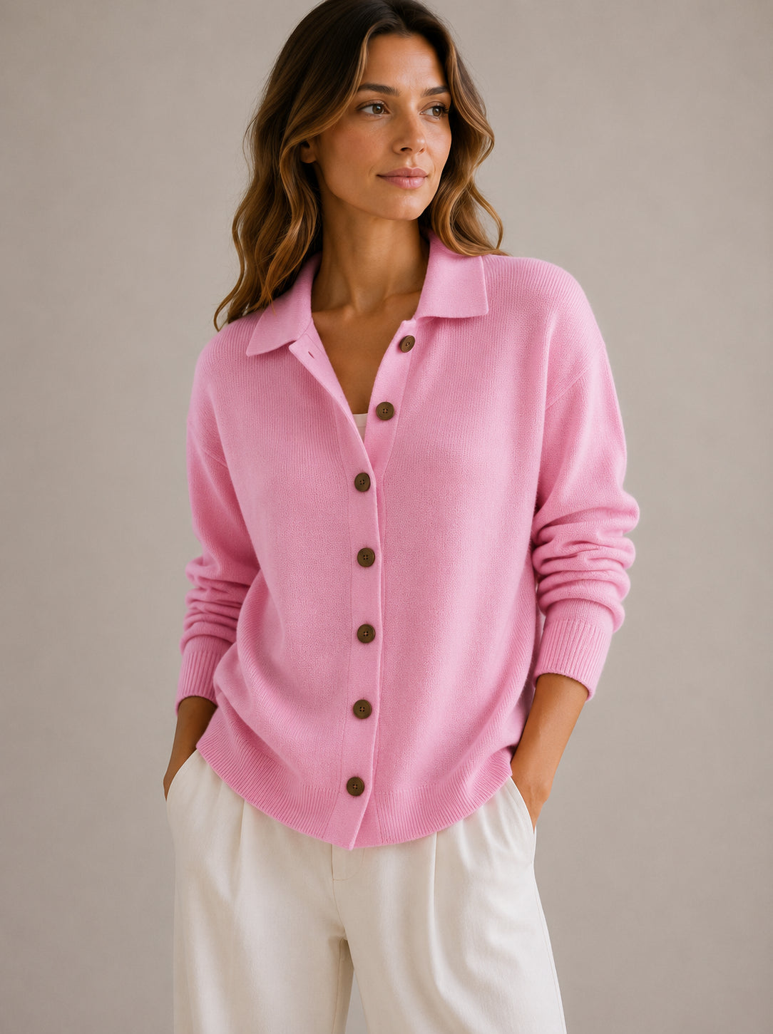 Women's Collared Cardigan Sweater – Button-Down Knit