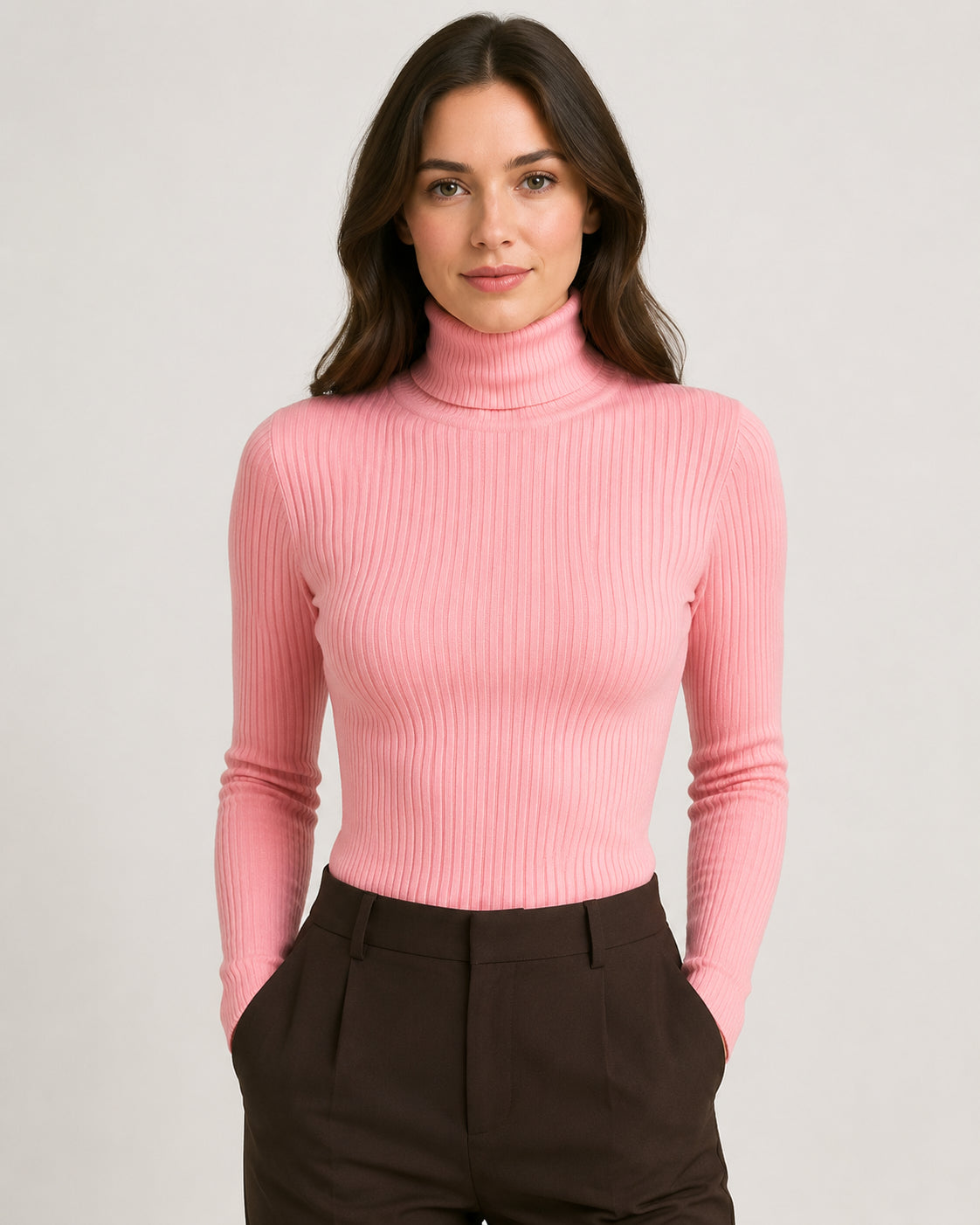 Women's Ribbed Turtleneck Sweater – Slim Fit Long Sleeve Knit