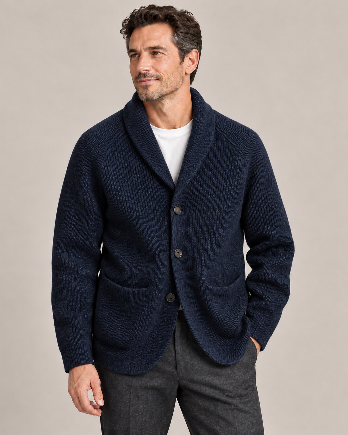 Men's Shawl Collar Cardigan – Relaxed Button-Front Knit