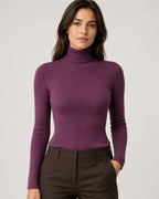 Women's Ribbed Turtleneck Sweater – Slim Fit Long Sleeve Knit