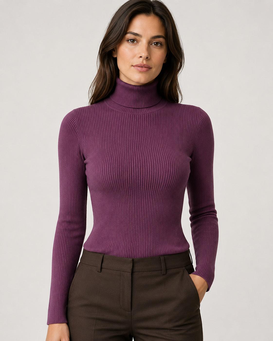 Women's Ribbed Turtleneck Sweater – Slim Fit Long Sleeve Knit