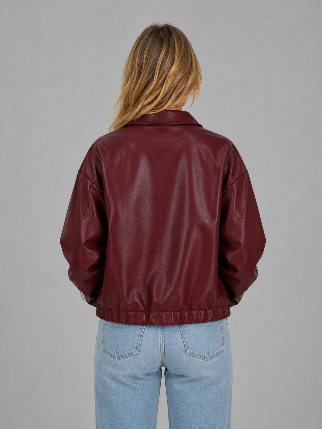 Women's Leather Look Jacket – Cropped Zip Front Style
