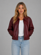 Women's Leather Look Jacket – Cropped Zip Front Style