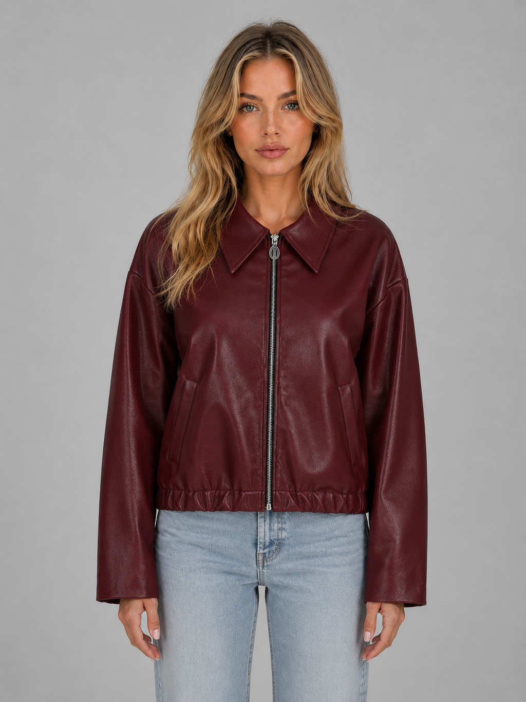 Women's Leather Look Jacket – Cropped Zip Front Style