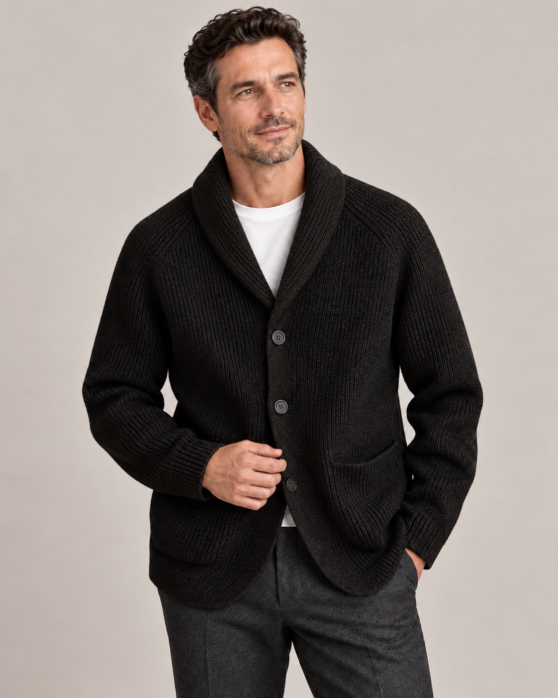Men's Shawl Collar Cardigan – Relaxed Button-Front Knit