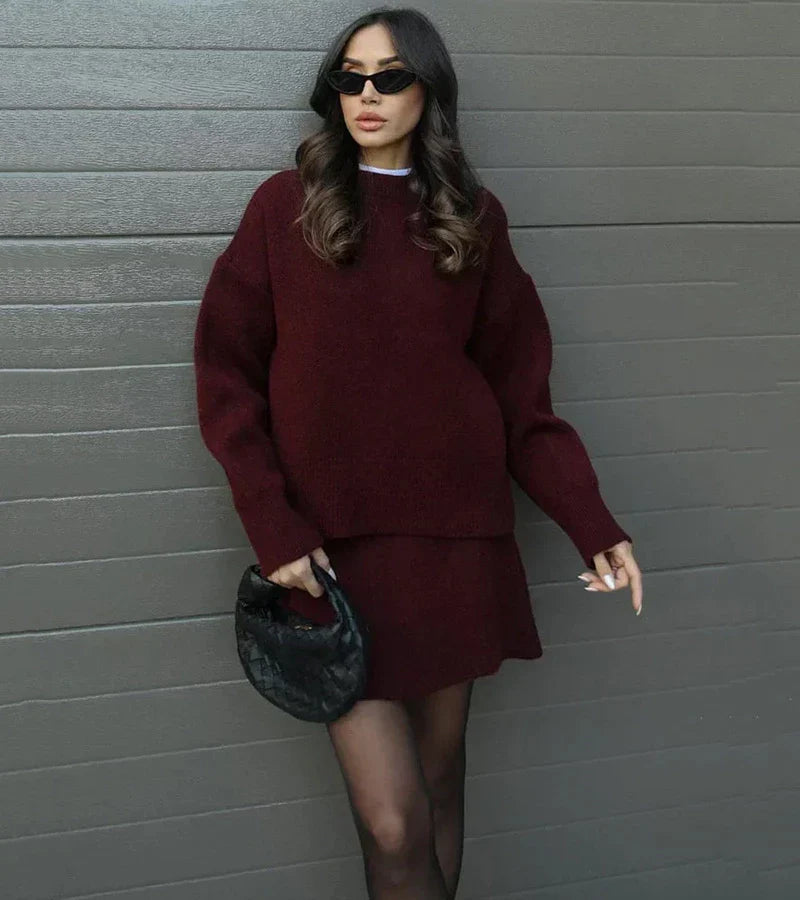 Velara | Oversized Knit Top & Mini Skirt Set