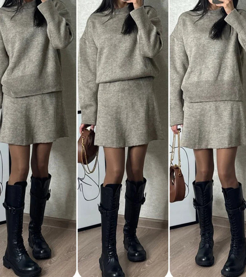 Velara | Oversized Knit Top & Mini Skirt Set
