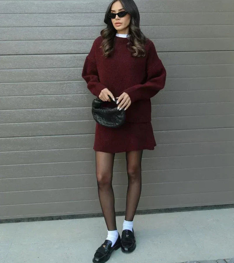 Velara | Oversized Knit Top & Mini Skirt Set