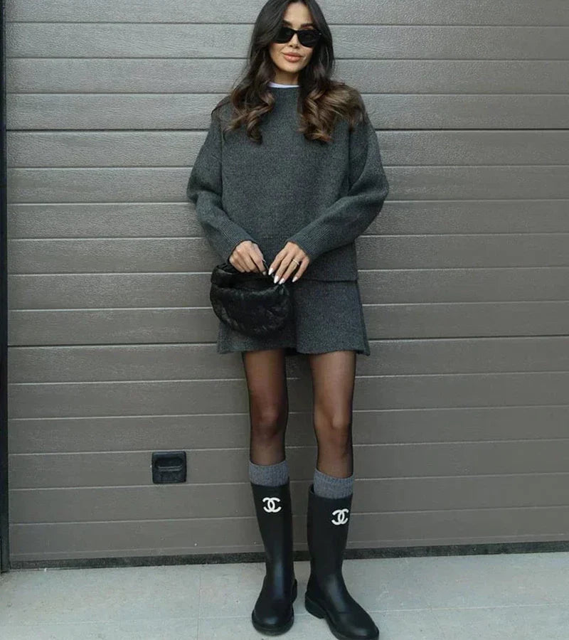 Velara | Oversized Knit Top & Mini Skirt Set