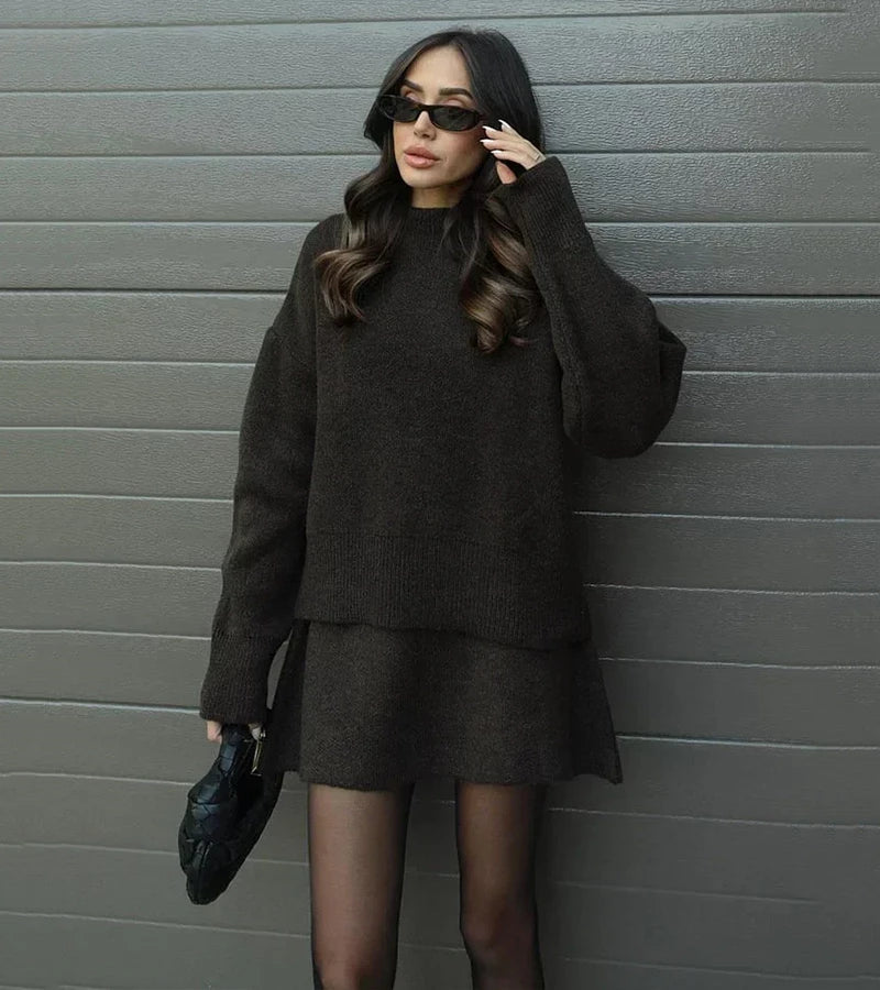 Velara | Oversized Knit Top & Mini Skirt Set