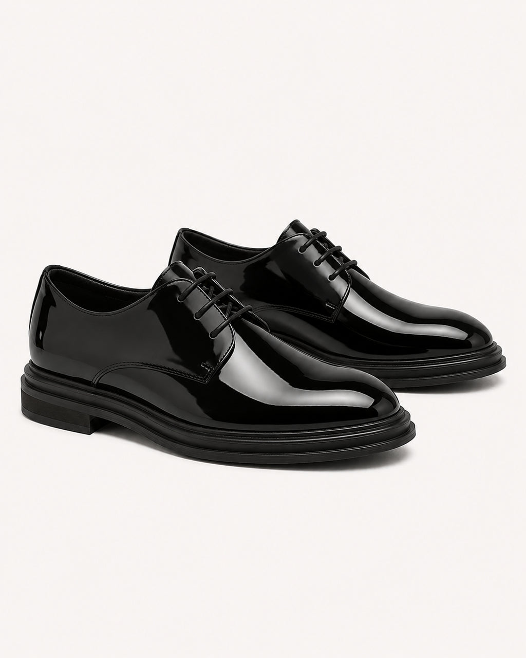 Men's Patent Leather Derby Shoes – Black Formal Lace-Up
