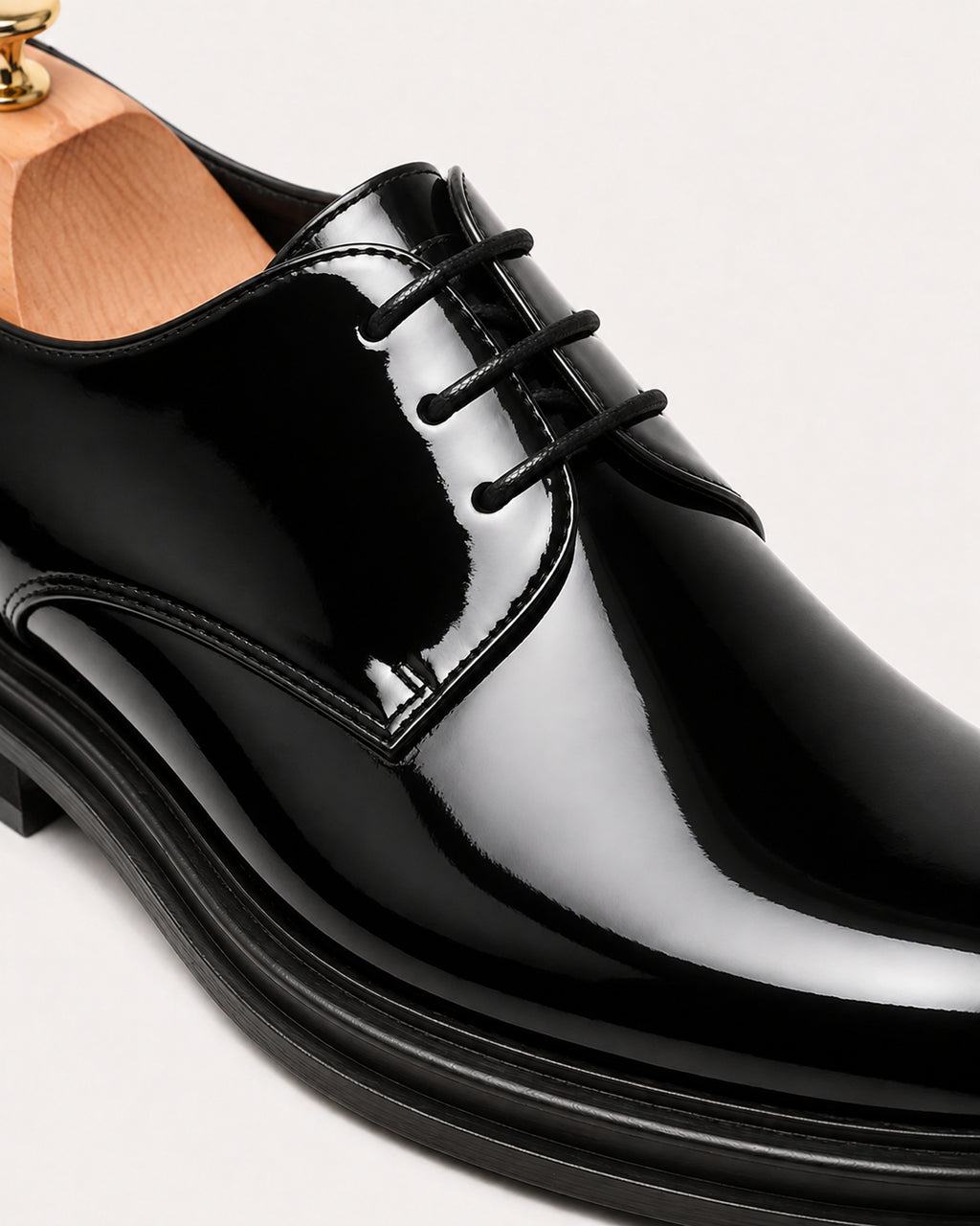 Men's Patent Leather Derby Shoes – Black Formal Lace-Up