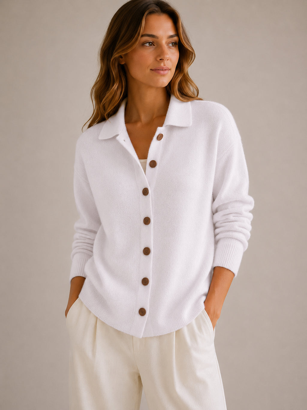 Women's Collared Cardigan Sweater – Button-Down Knit
