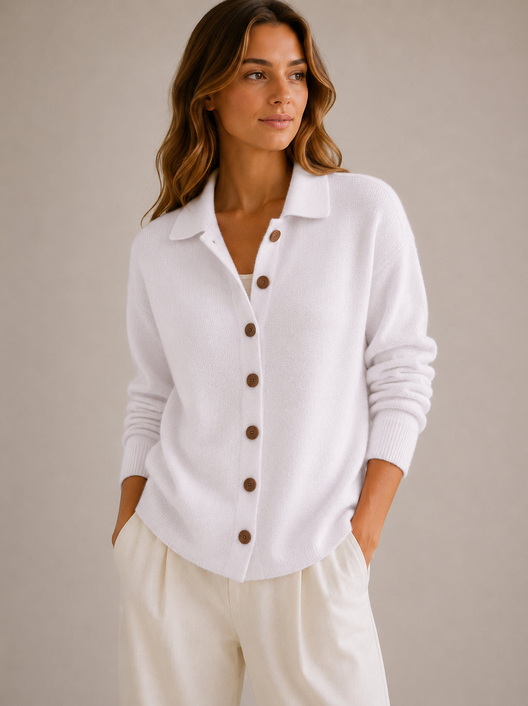 Women's Collared Cardigan Sweater – Button-Down Knit