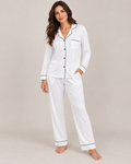 Women's Button-Front Pajama Set – Black Contrast Piping