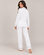 Women's Button-Front Pajama Set – Black Contrast Piping