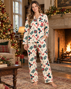 Women's Christmas Pajama Set – Candy Cane & Poinsettia