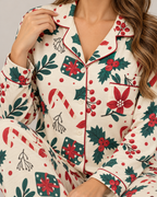 Women's Christmas Pajama Set – Candy Cane & Poinsettia