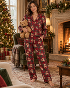 Women's Christmas Pajama Set – Tartan Bear Print