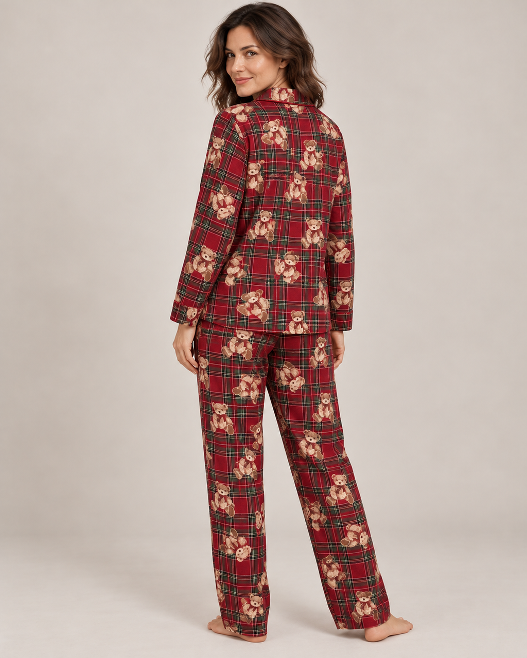 Women's Christmas Pajama Set – Tartan Bear Print