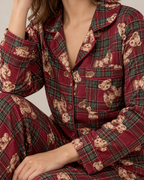 Women's Christmas Pajama Set – Tartan Bear Print