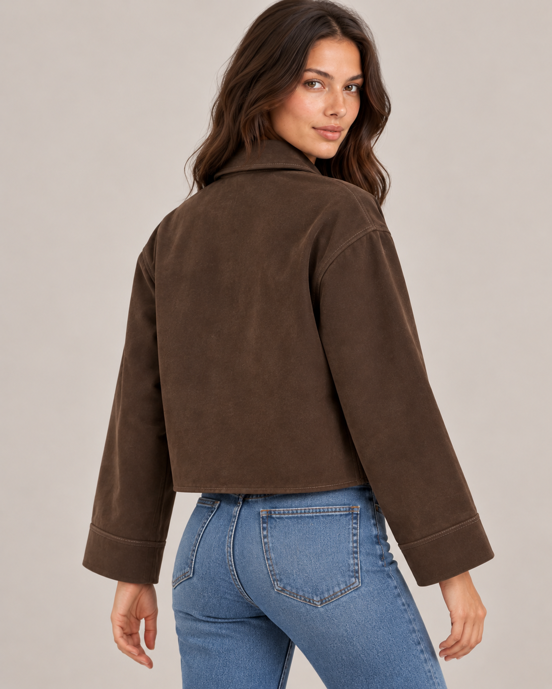 Women's Cropped Suede Jacket – Boxy Zip Front