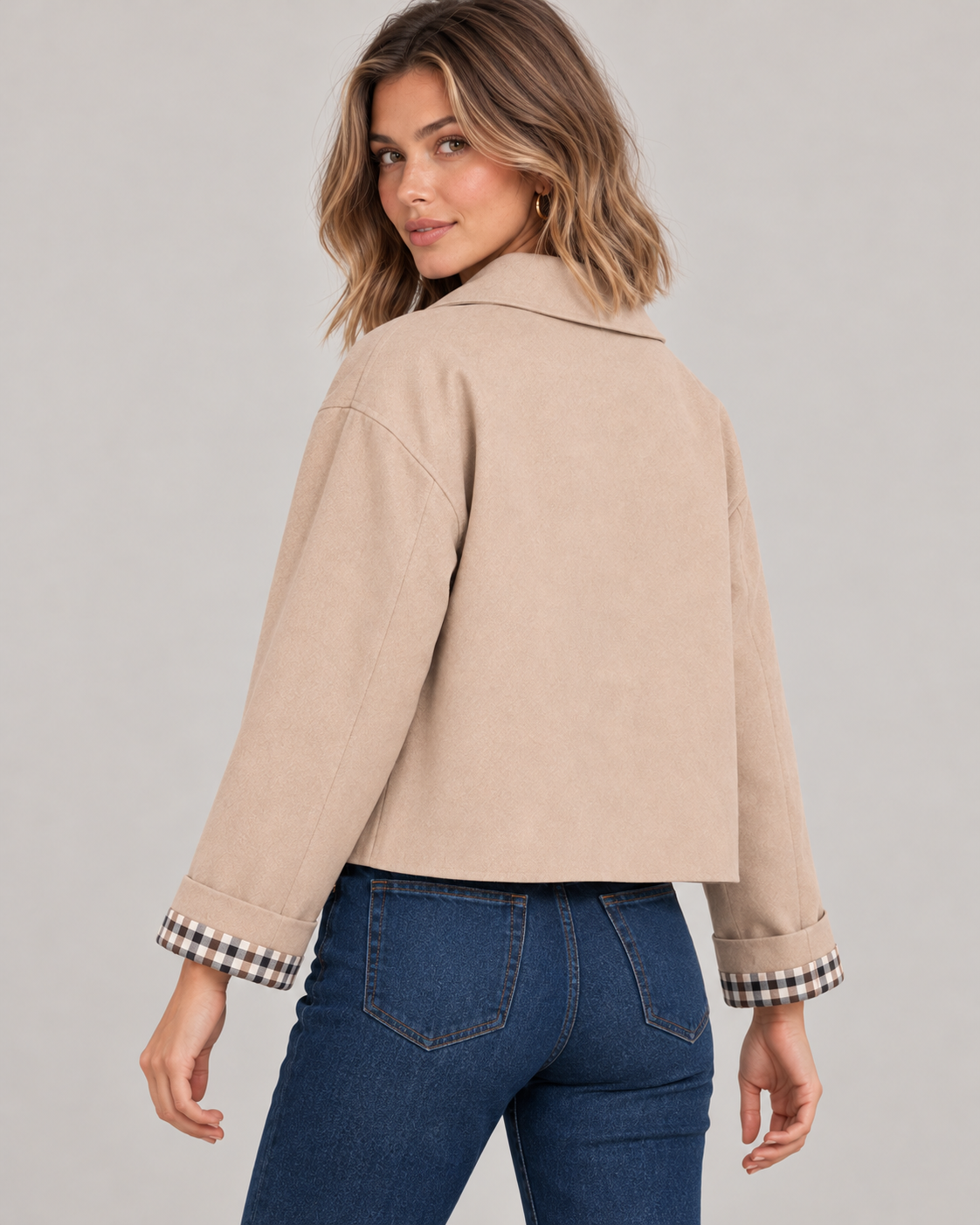 Women's Cropped Trench Jacket – Plaid Lining