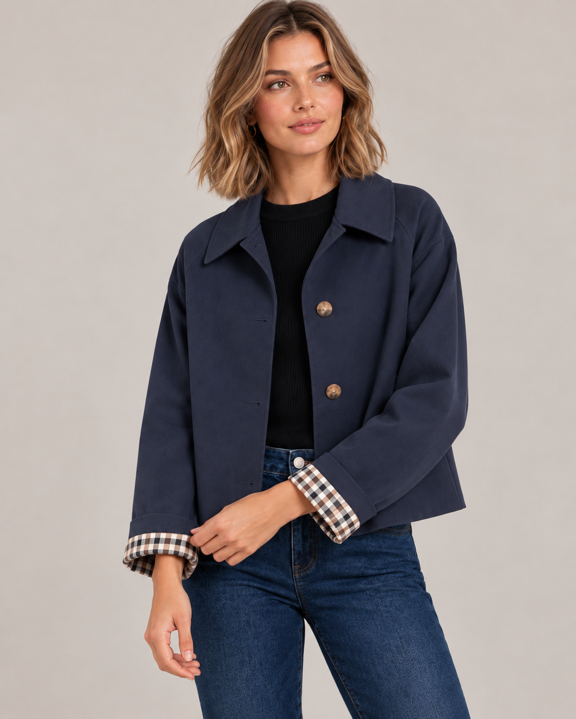 Women's Cropped Trench Jacket – Plaid Lining