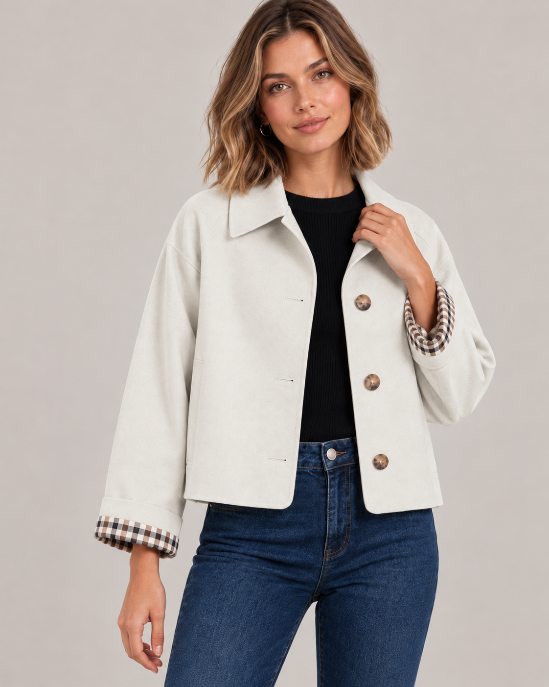 Women's Cropped Trench Jacket – Plaid Lining