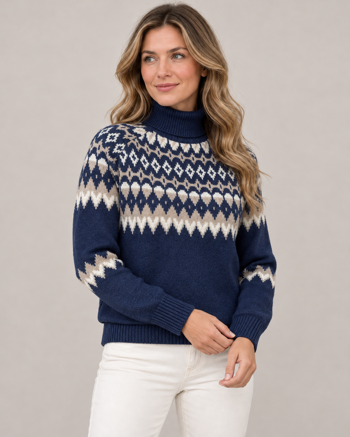 Women's Fair Isle Turtleneck Sweater – Relaxed Soft Knit