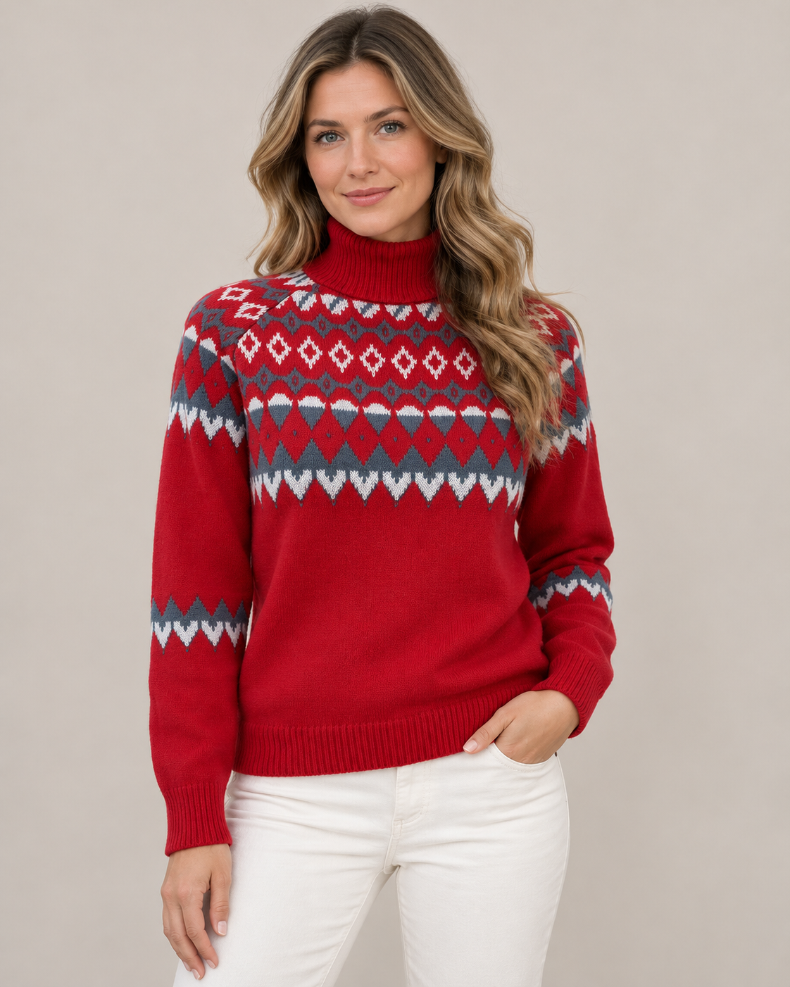 Women's Fair Isle Turtleneck Sweater – Relaxed Soft Knit