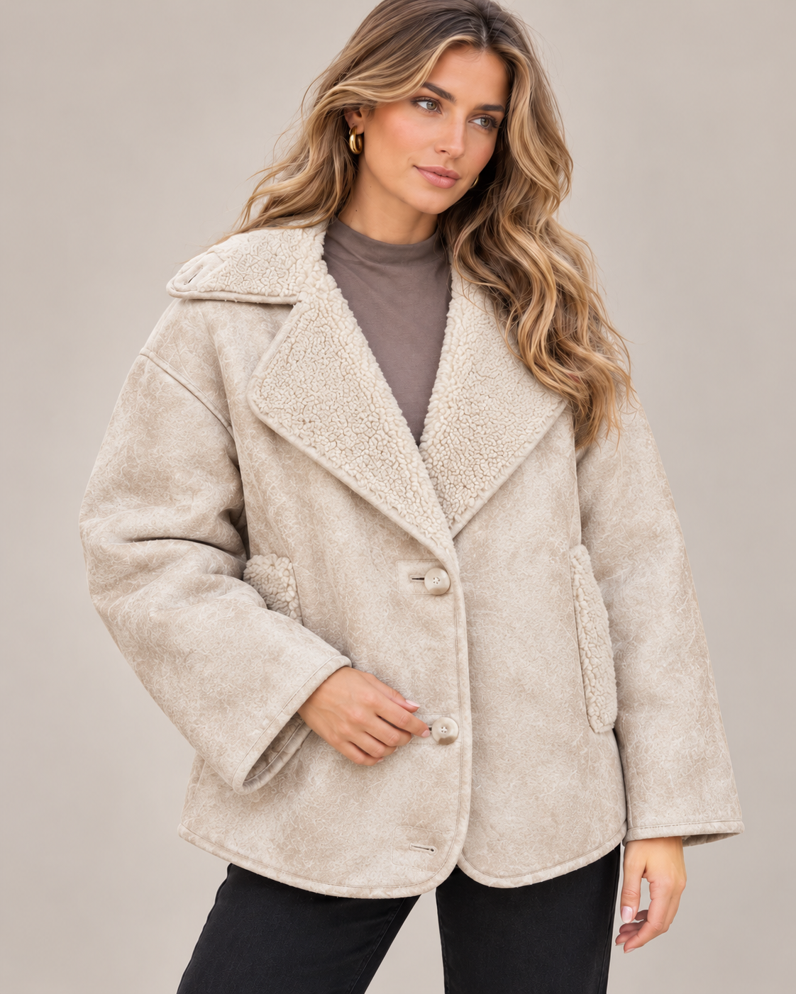 Women's Fleece Lined Coat – Brown Double Breasted