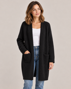Women's Long Cardigan – Open Front Soft Knit with Pockets