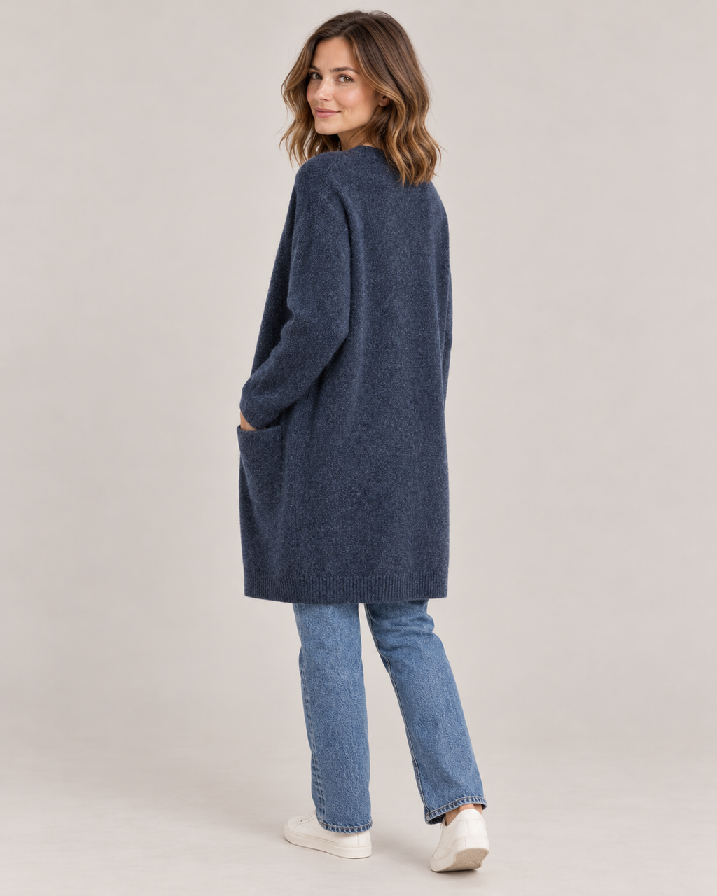 Women's Long Cardigan – Open Front Soft Knit with Pockets