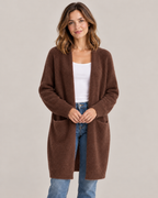 Women's Long Cardigan – Open Front Soft Knit with Pockets