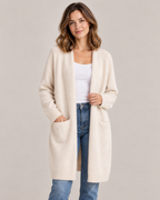 Women's Long Cardigan – Open Front Soft Knit with Pockets